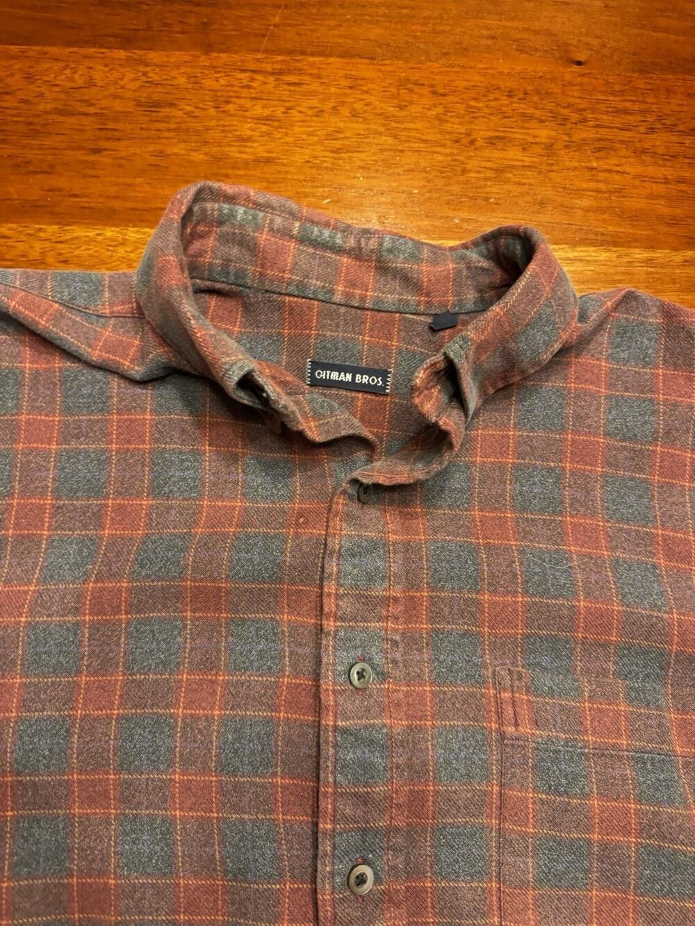 Gitman Bros Large Cotton Flannel Plaid Shirt Long Sleeve Button Up Made In USA